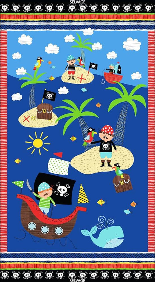 Treasure Island Blue Pirate Panel by Timeless Treasures