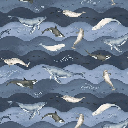 Polar Plungers Whales And Waves - Navy - by Studio E