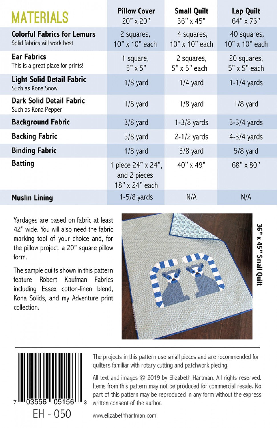 Lana Lemur Quilt Pattern