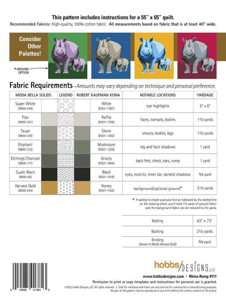 Rhino Romp - Hobbs Designs - FPP