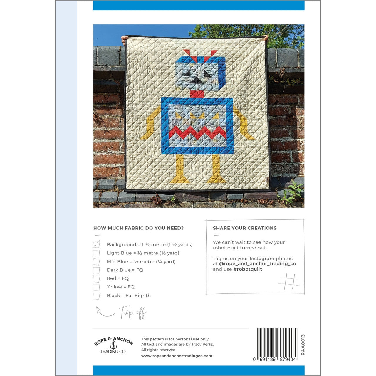 Robot Quilt Pattern by Rope and Anchor Trading Co