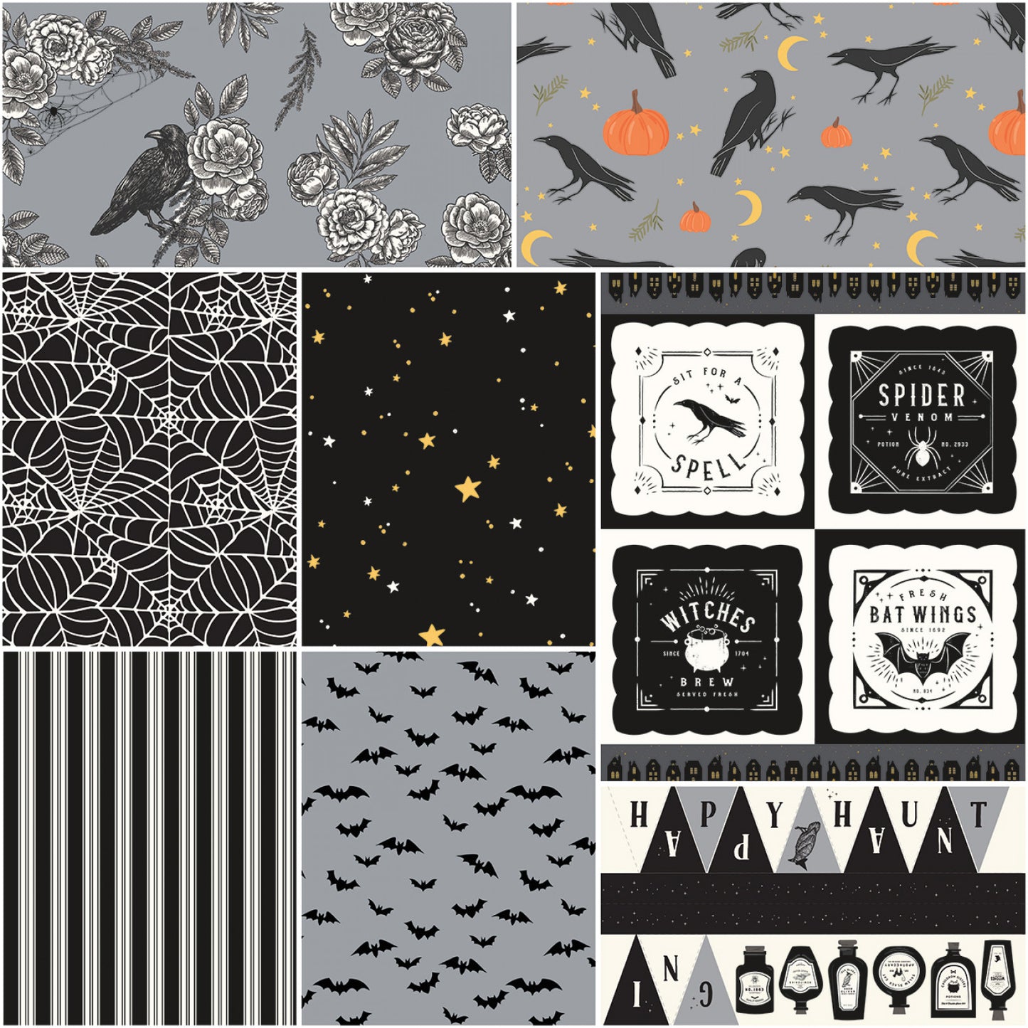 Sophisticated Halloween 1 Yard Bundle Fog (8 Pcs)