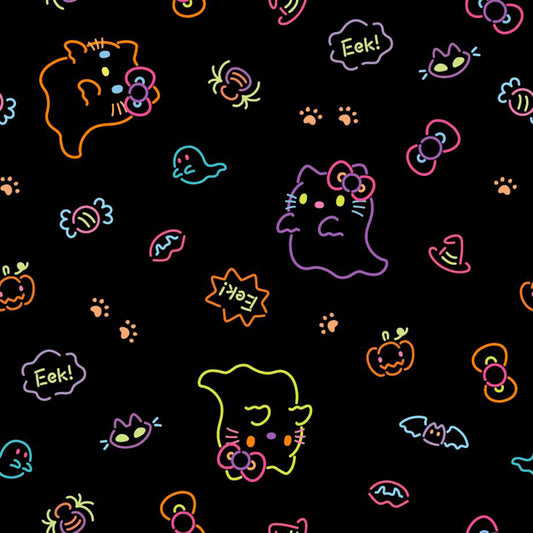 Hello Kitty Neon Ghost Halloween Fabric