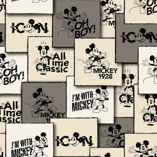 Mickey Mouse Squares Cotton Fabric