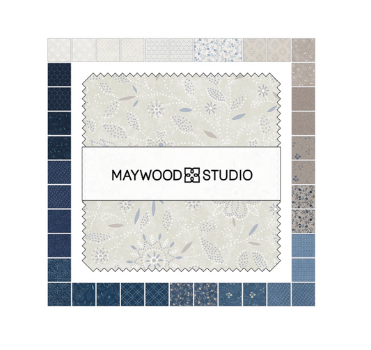 5in Squares Patchwork Blue, by Maywood Studio (42pcs/bundle)