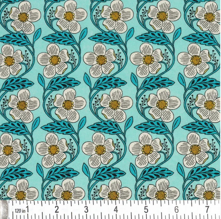 Dora Turquoise - Blooming Colors 2 by Benartex
