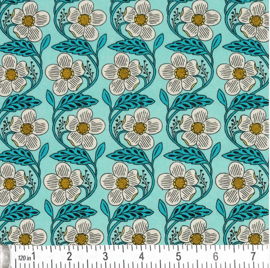 Dora Turquoise - Blooming Colors 2 by Benartex